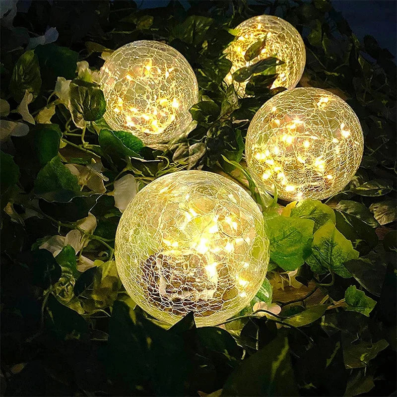 Waterproof Solar Garden Light Cracked Glass Ball Outdoor Lamp