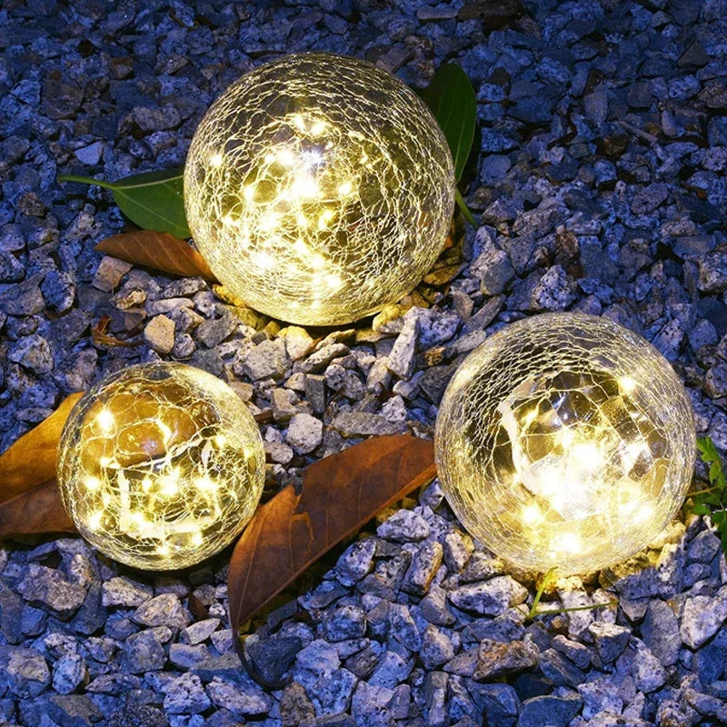 Waterproof Solar Garden Light Cracked Glass Ball Outdoor Lamp