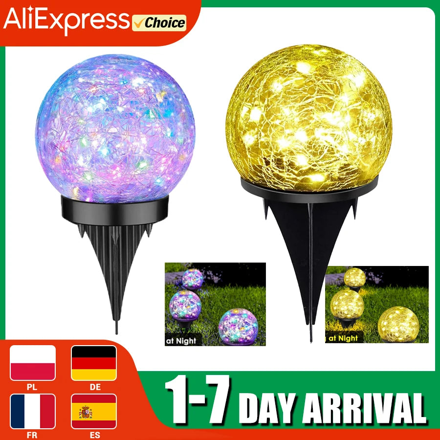 Waterproof Solar Garden Light Cracked Glass Ball Outdoor Lamp