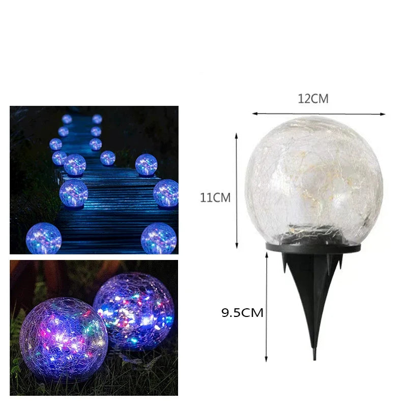 Waterproof Solar Garden Light Cracked Glass Ball Outdoor Lamp