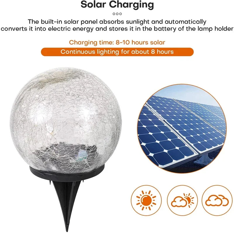 Waterproof Solar Garden Light Cracked Glass Ball Outdoor Lamp