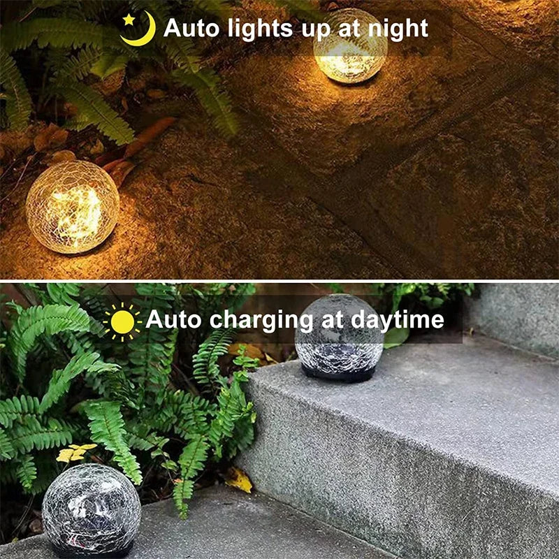 Waterproof Solar Garden Light Cracked Glass Ball Outdoor Lamp